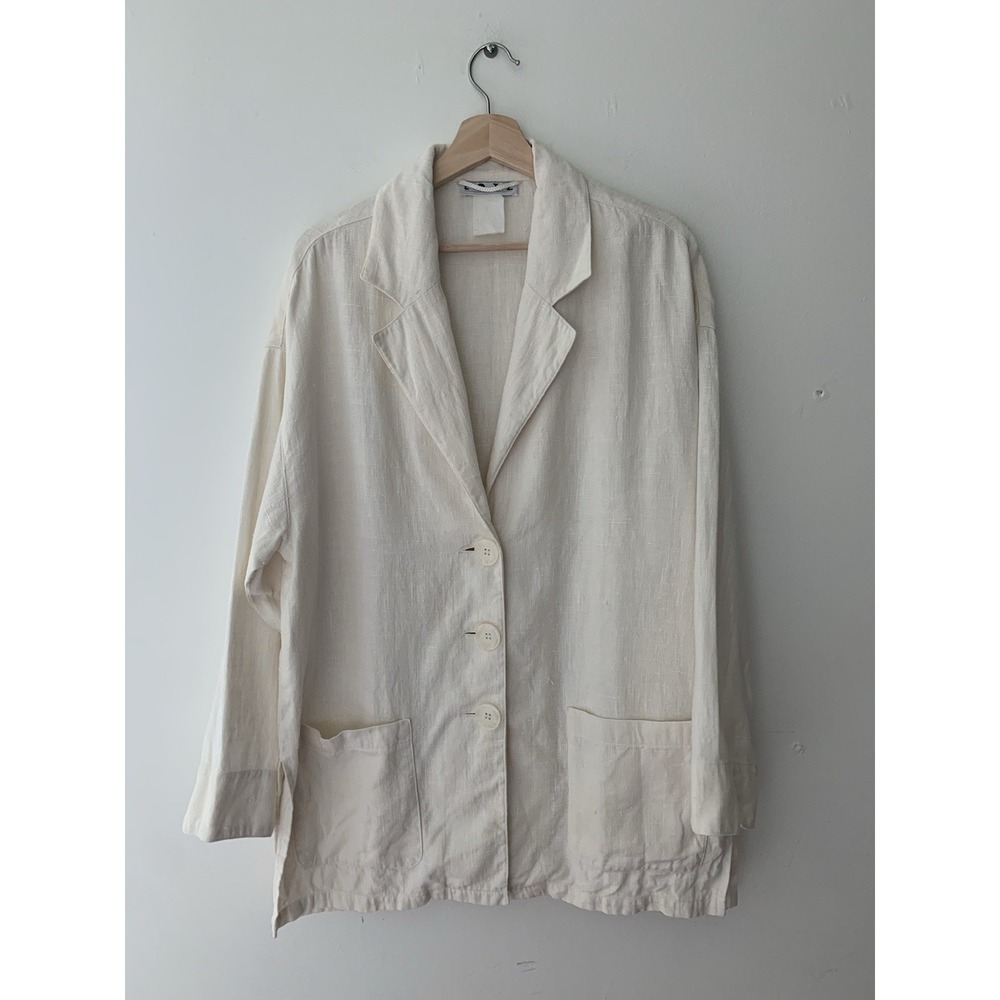 VTG LOTS Ivory Linen Summer Blazer Lagenlook Three Button Closet Staple Scandi